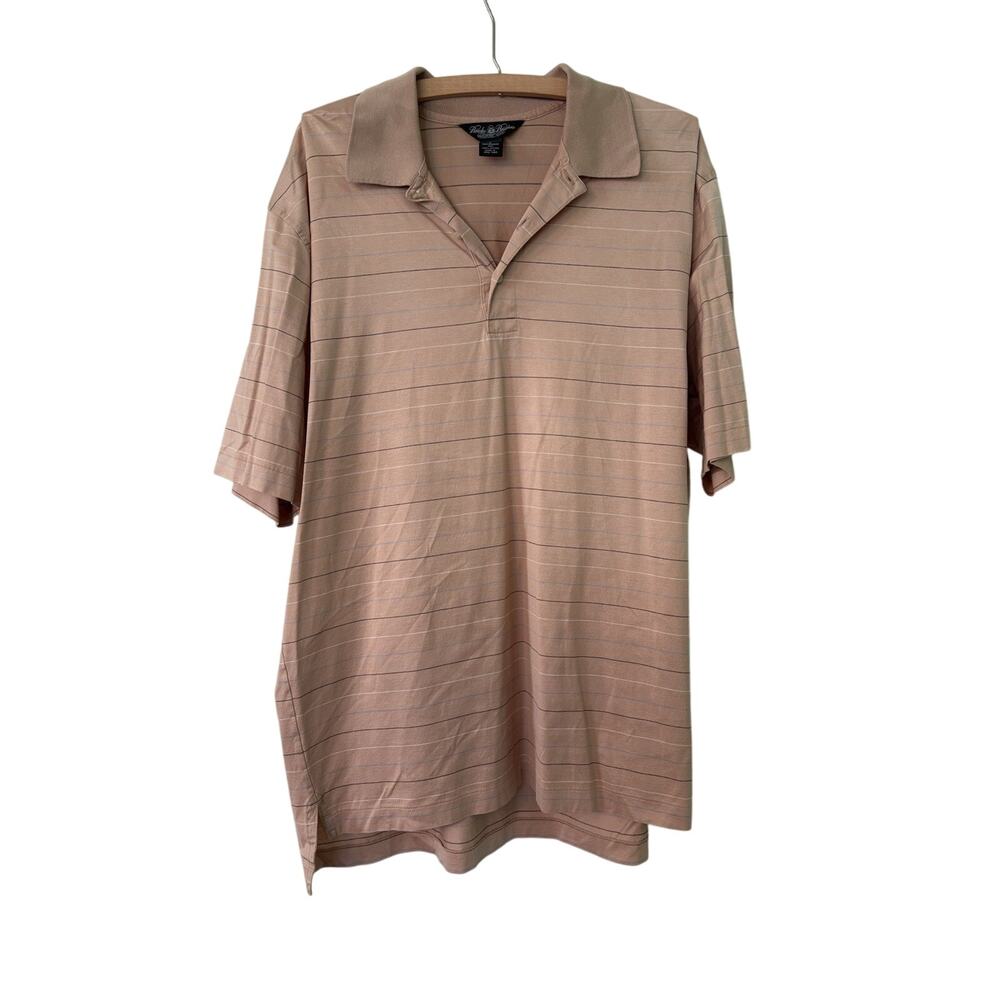 Brooks Brothers Performance Large Tan Striped Polo Original Fit 100% Cotton